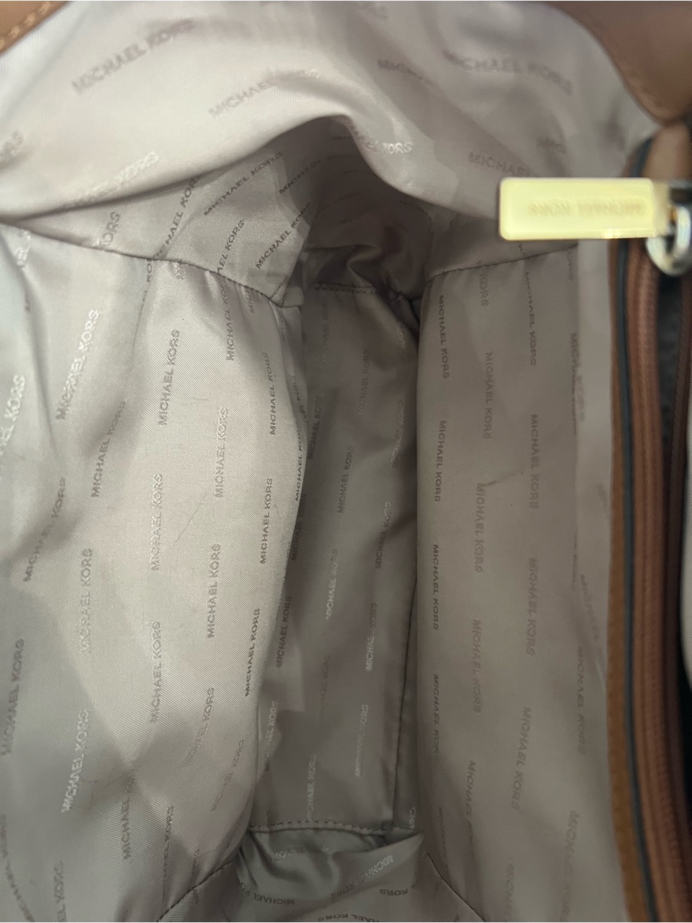 Michael Kors Cream Logo Hobo with Brown Trim and Gold Chain - Picture 7 of 7
